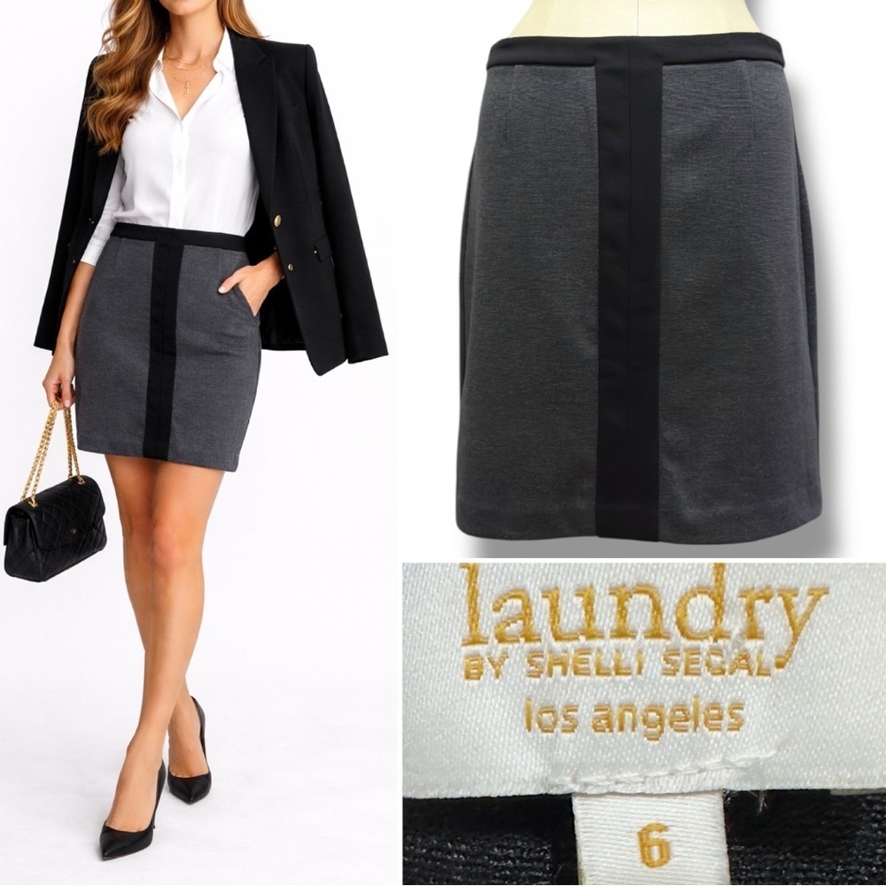 473 Laundry by Shelli Segal | NWOT $98 Charcoal Contrast Trim Skirt (Size 6)